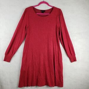 AB Studio Women's‎ S Long Sleeve Casual Swing Dress Red Black Marl Speckle Comfy
